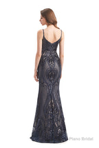 Mermaid Sequins Spaghetti Straps Prom Dresses With Detachable Train