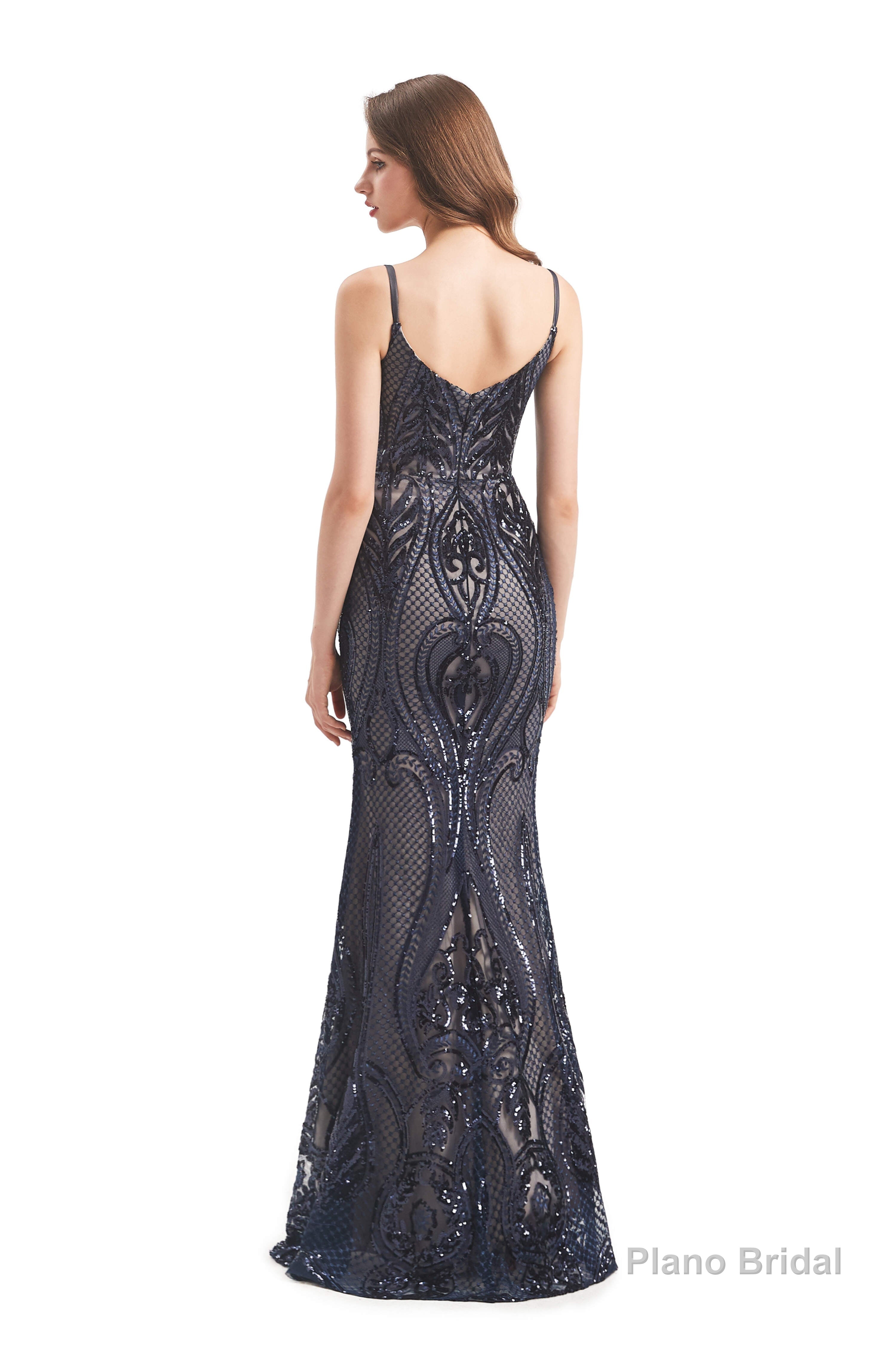 Mermaid Sequins Spaghetti Straps Prom Dresses With Detachable Train