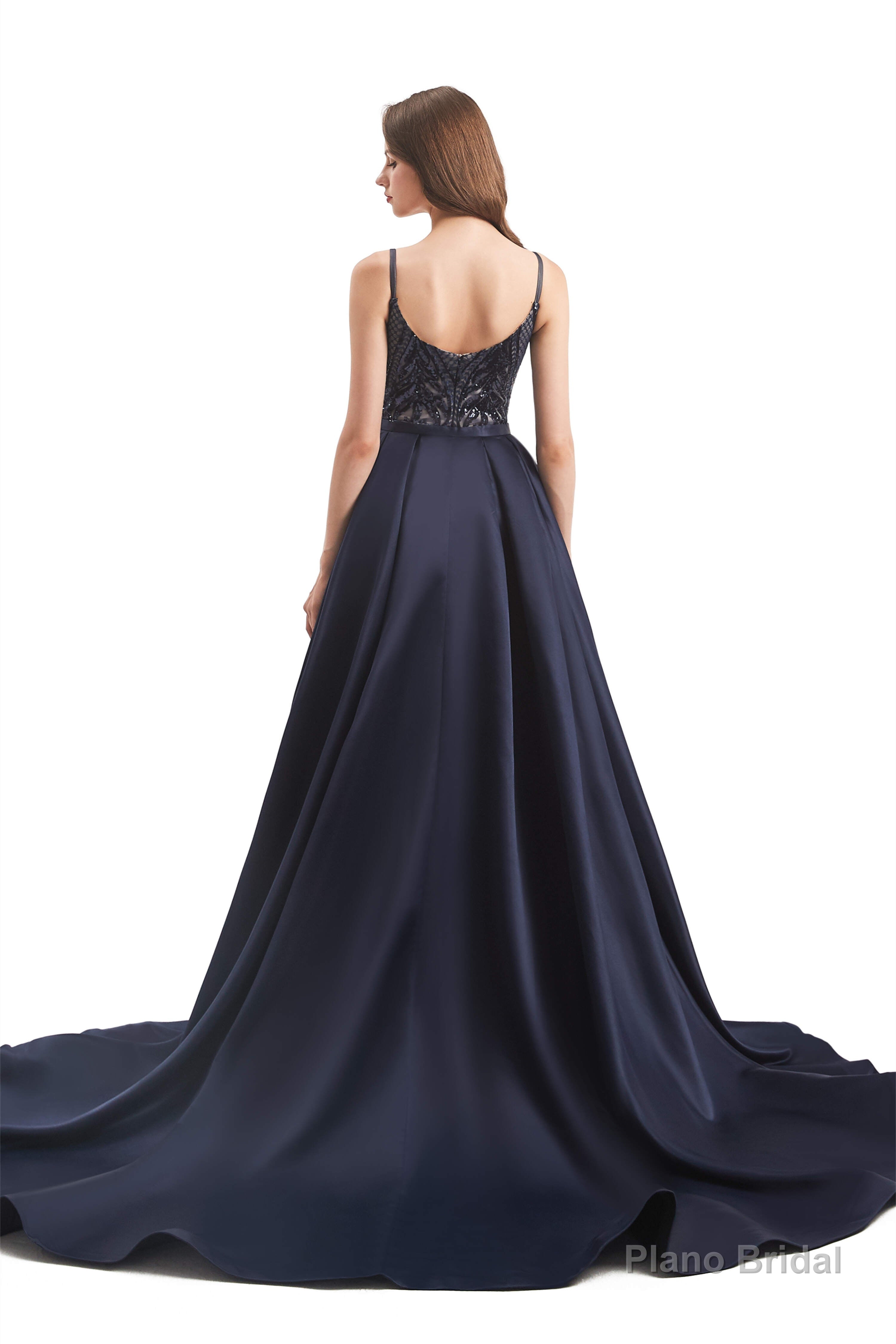 Mermaid Sequins Spaghetti Straps Prom Dresses With Detachable Train