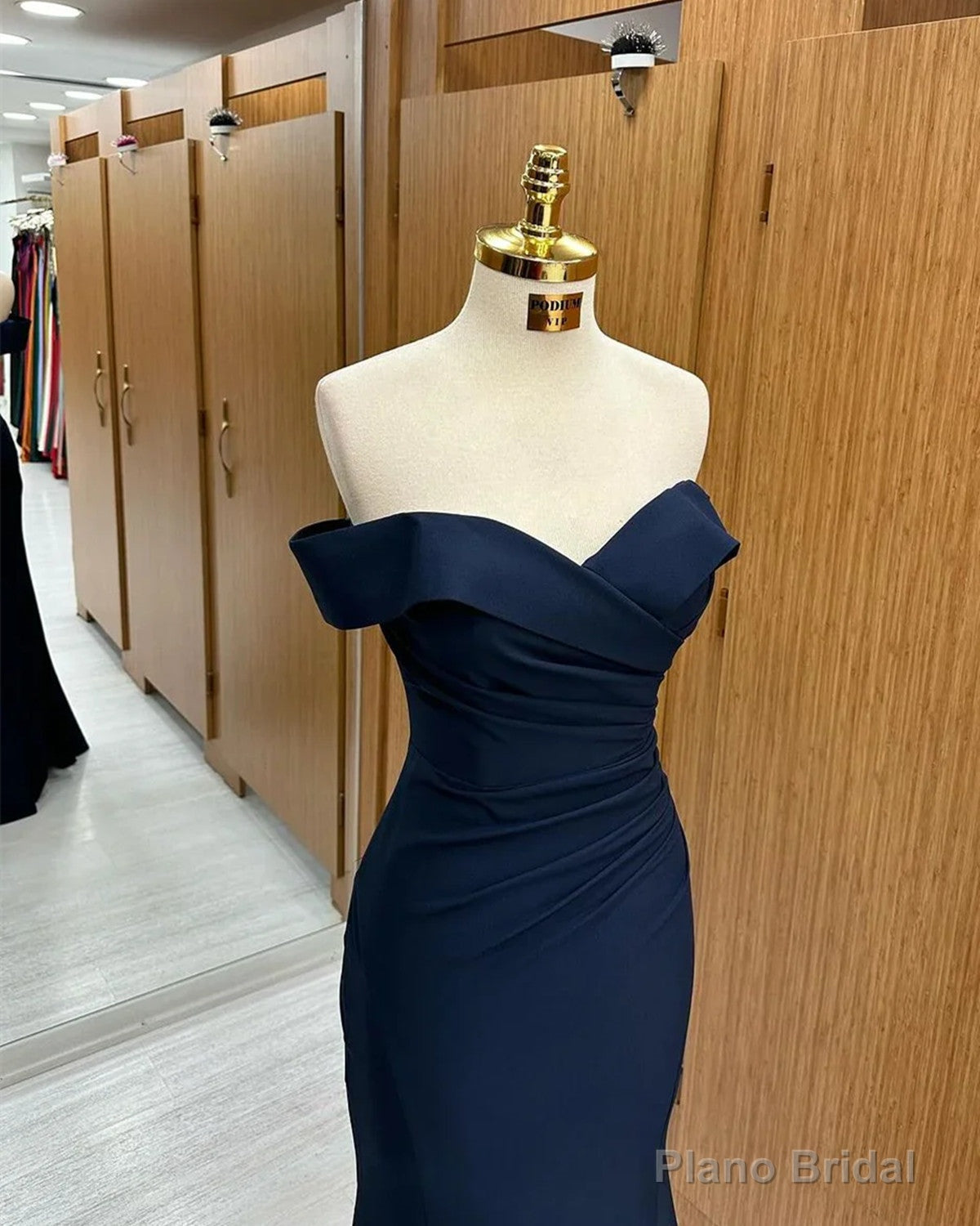 Navy Blue Mermaid Spandex Off Shoulder Party Dress, Navy Blue Prom Dress Secondary image