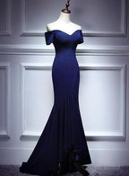 Navy Blue Mermaid Sweetheart Long Evening Dress, Blue Prom Dresses