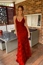 Navy Blue Mermaid Tulle And Sequins Long Formal Prom Dresses With V Neckline And Lace Up Back