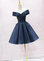 Navy Blue Satin Homecoming Dress Party Dress Sweetheart Prom Dress prom dresses shops