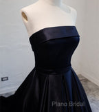 Navy Blue Satin Long Party Dresses, Elegant Dark Blue Formal Dresses Formal Dresses