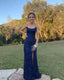 Navy Blue Sequin Long Formal Prom Dresses Mermaid Cross Back Formal Evening Party Dresses