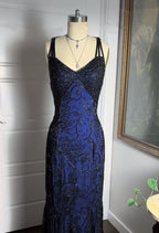 Navy Blue Shiny Elegant Exquisite Beaded Applique Straps Long Tulle Sequins Ball Gown Formal Evening Dresses Party Dresses