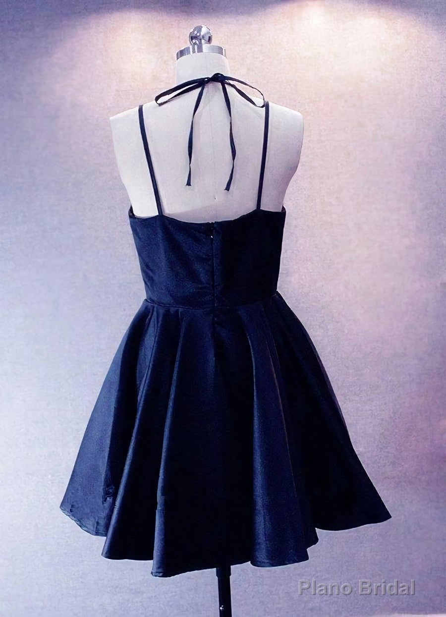 Navy Blue Short Straps Satin Homecoming Dresses, Lovely Simple Prom Dress Secondary image