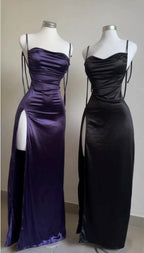 Navy Blue Spaghetti Strap Bodycon Satin  Elegant Formal Prom Dresses Backless Party Dresses