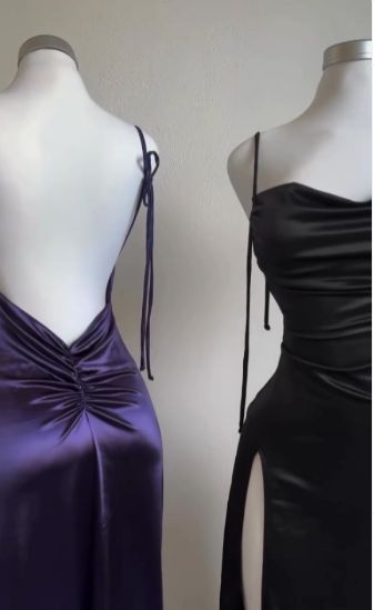 Navy Blue Spaghetti Strap Bodycon Satin  Elegant Formal Prom Dresses Backless Party Dresses