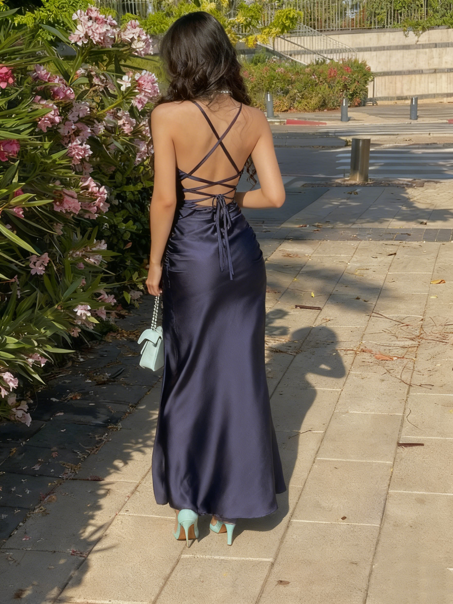 Navy Blue  Long Formal Prom Dresses Sheath Slit Formal Evening Dresses Secondary image
