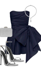 Vintage Navy Blue Strapless Bowkont Short Party Dresses Homecoming Dresses