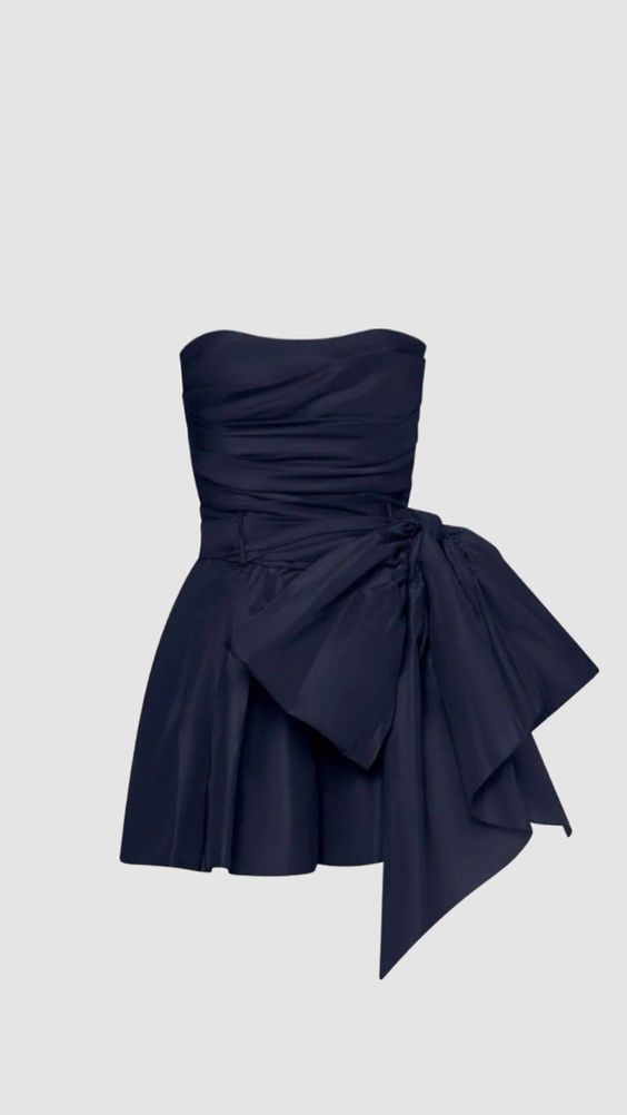 Vintage Navy Blue Strapless Bowkont Short Party Dresses Homecoming Dresses