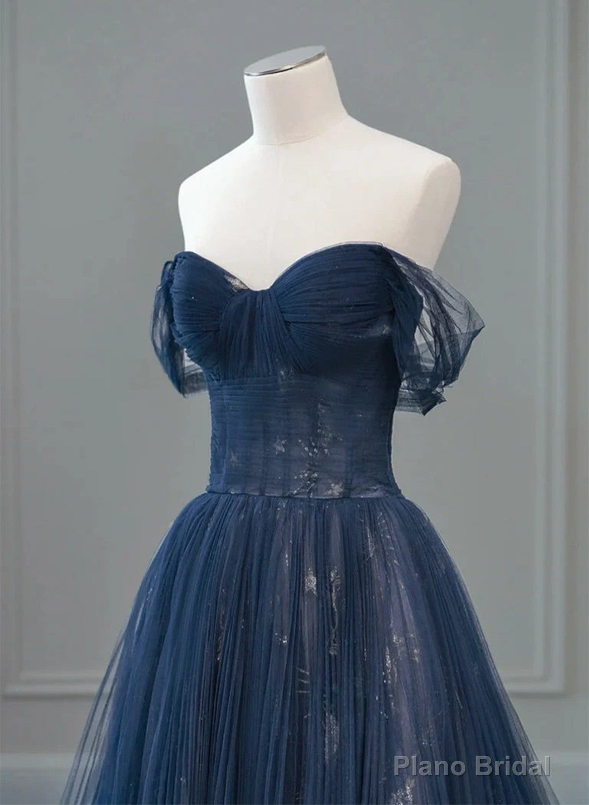 Navy Blue Sweetheart Off Shoulder Tulle Prom Dress, A-line Tulle Formal Dress Secondary image
