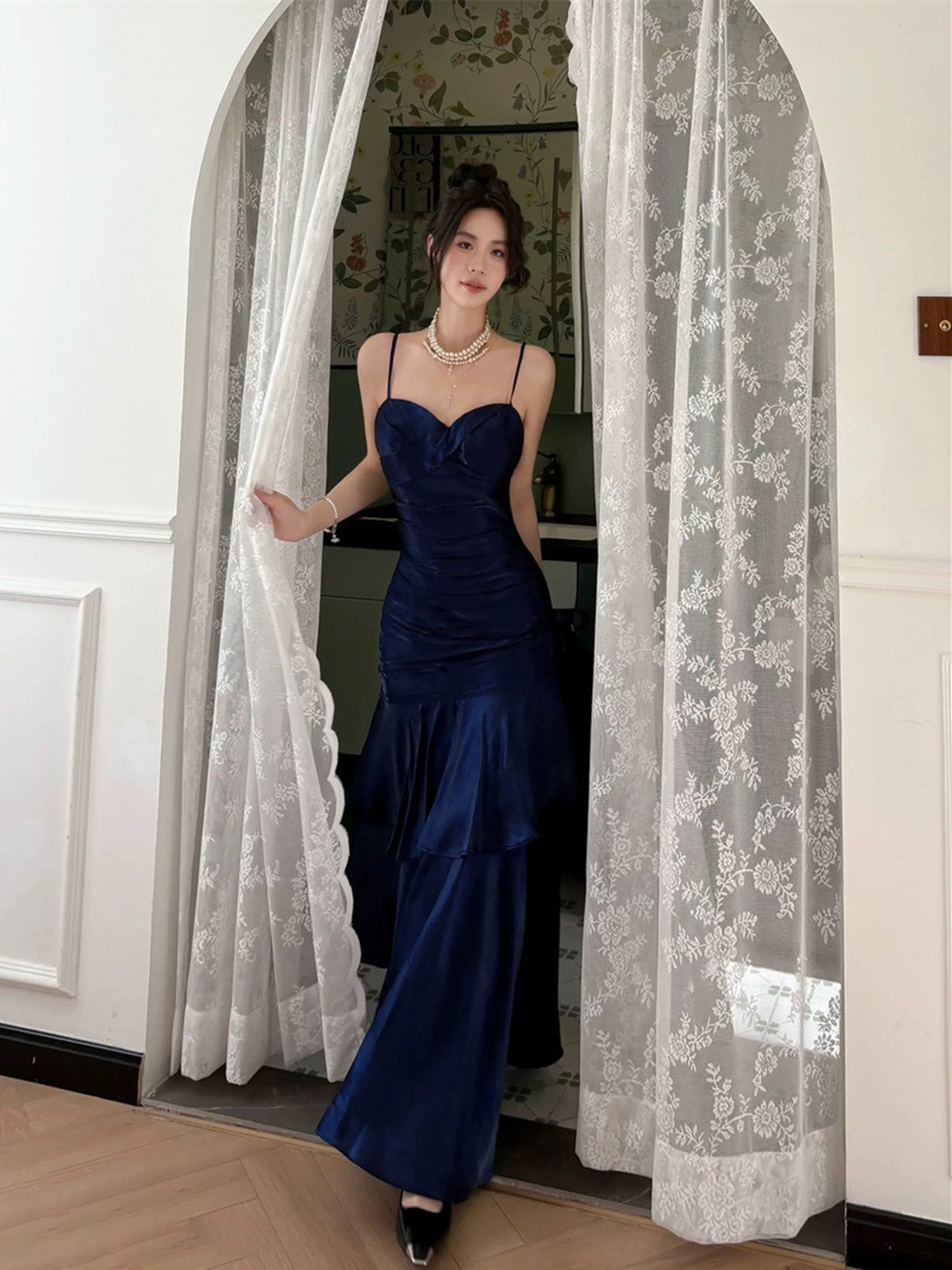 Navy Blue Sweetheart Straps Mermaid Party Dresses, Navy Blue Sweetheart Formal Prom Dresses Secondary image