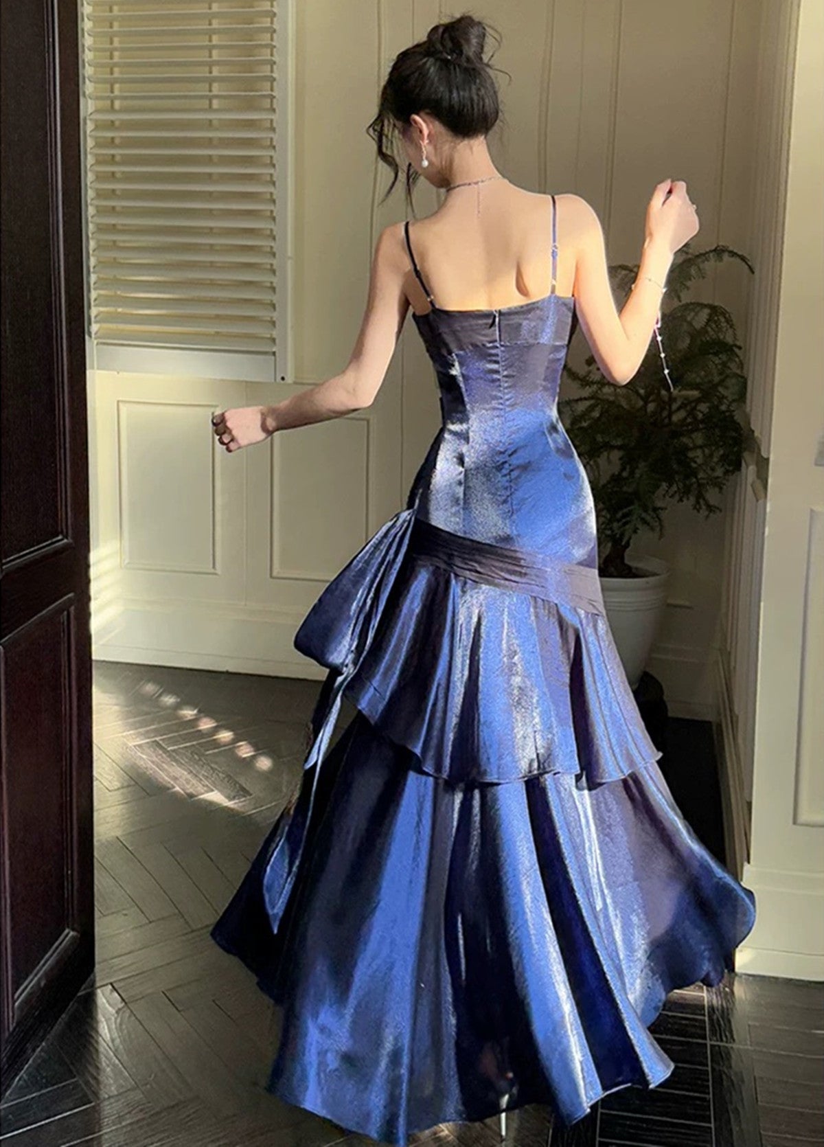 Navy Blue Sweetheart Straps Mermaid Party Dresses, Navy Blue Sweetheart Formal Prom Dresses