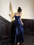 Navy Blue Sweetheart Straps Mermaid Party Dresses, Navy Blue Sweetheart Formal Prom Dresses