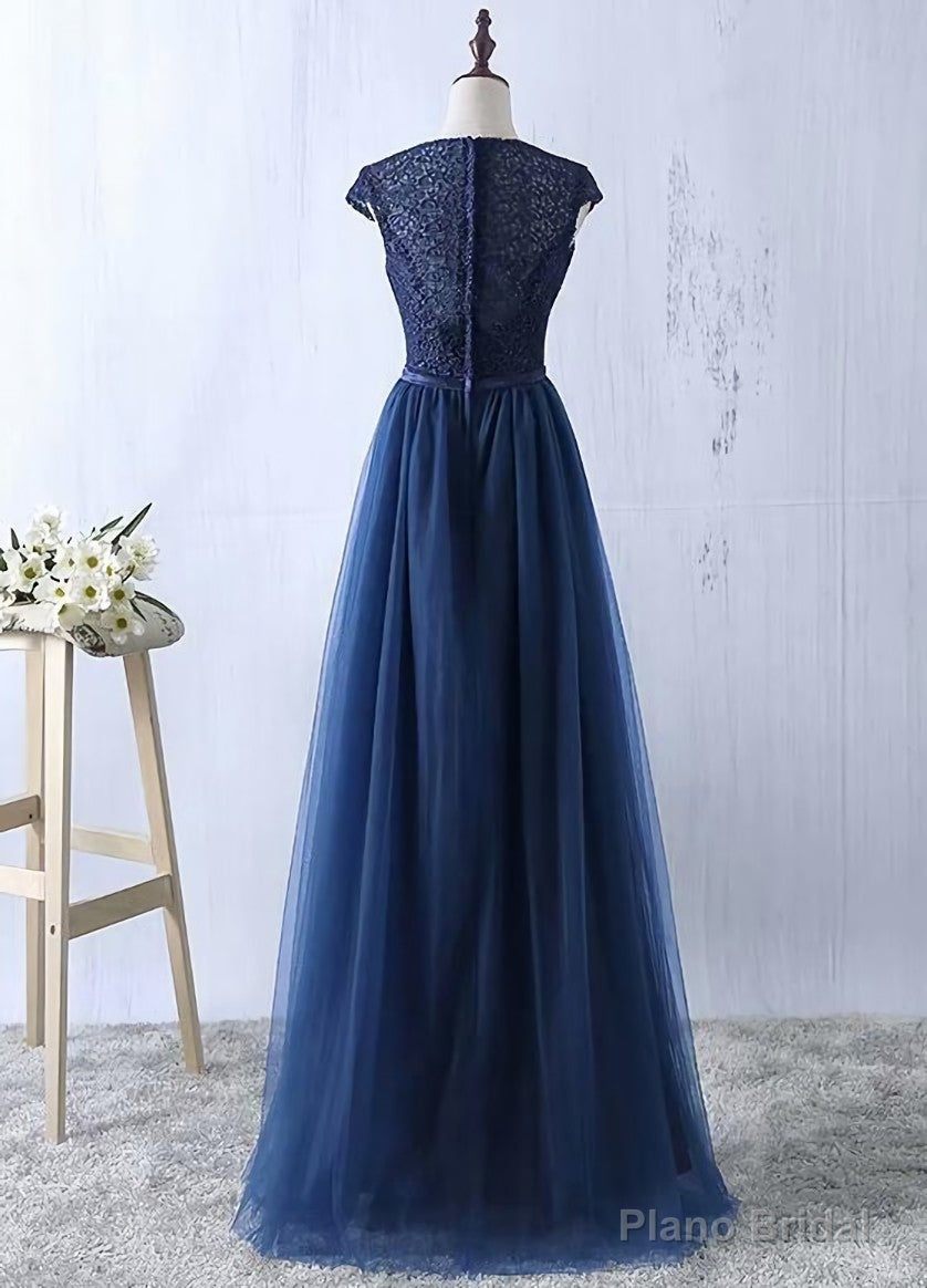 Navy Blue Tulle Long Bridesmaid Dresses, Navy Blue Bridesmaid Dresses Main image