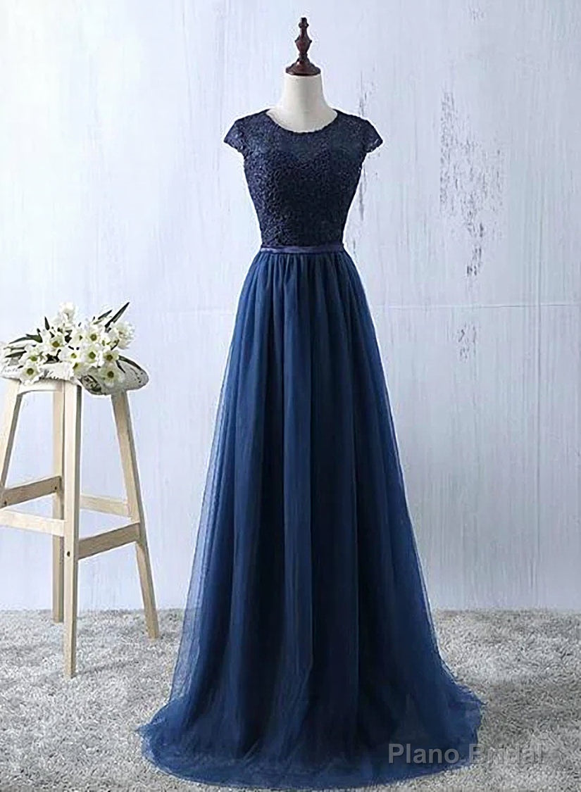 Navy Blue Tulle Long Bridesmaid Dresses, Navy Blue Bridesmaid Dresses