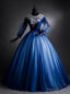Navy Blue Tulle Long Sleeve Backless Quinceanera Dress