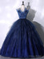 Navy Blue Tulle Spagehtti Straps Quinceanera Dress