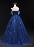 Navy Blue Tulle Sweetheart A-line Prom Dress Party Dress, Navy Blue Floor Length Evening Dress