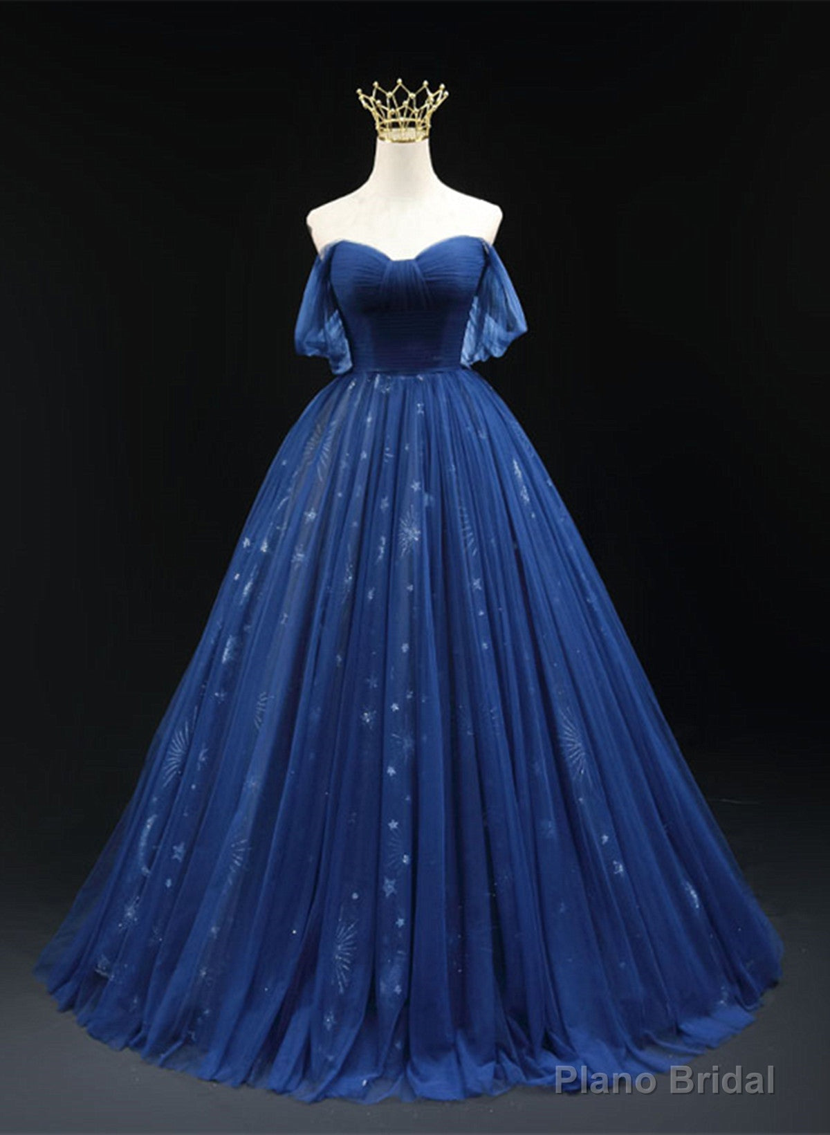 Navy Blue Tulle Sweetheart A-line Prom Dress Party Dress, Navy Blue Floor Length Evening Dress Main image