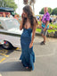 Navy Blue V-Neck Long Formal Prom Dresses