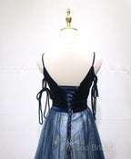 Navy Blue Velvet And Tulle Long Formal Prom Dresses Party Dresses, Navy Blue Formal Dresses
