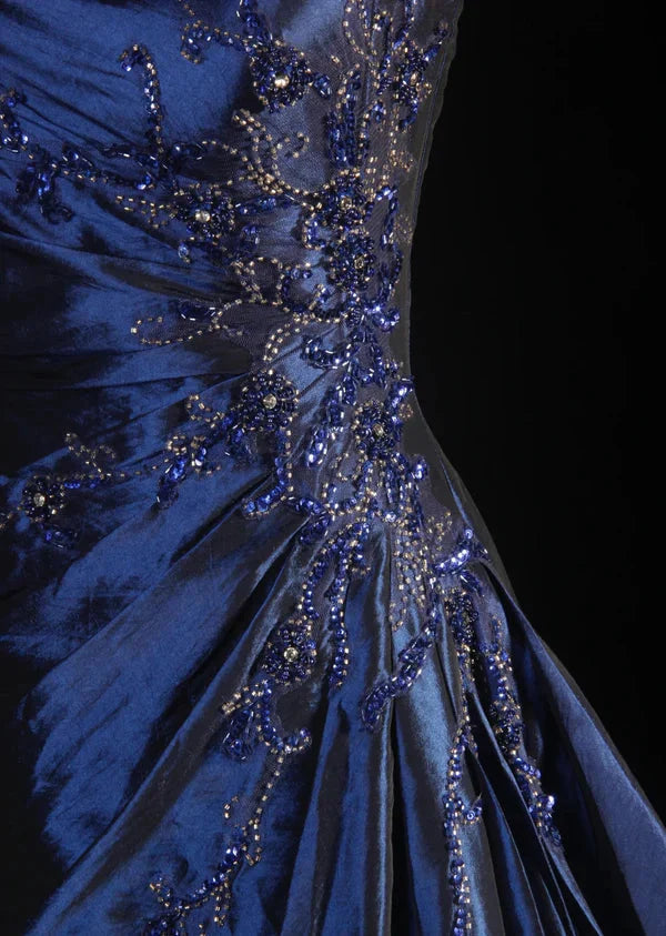 Navy Blue Vintage Elegant Fashion Ball Gown Off Shoulder Long Satin Formal Prom Dresses Formal Evening Dresses Party Dresses