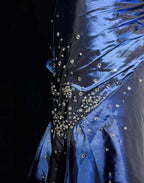 Blue Vintage Fashion Exquisite Beading Long Satin Floor Length Ball Gown Formal Evening Dresses