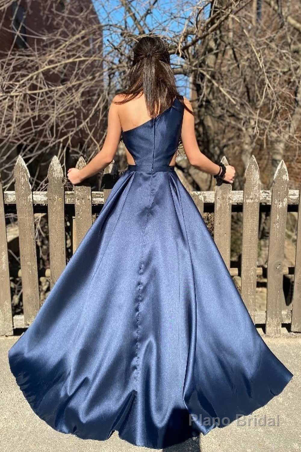 Navy One Shoulder A-Line Long Prom Dress Secondary image