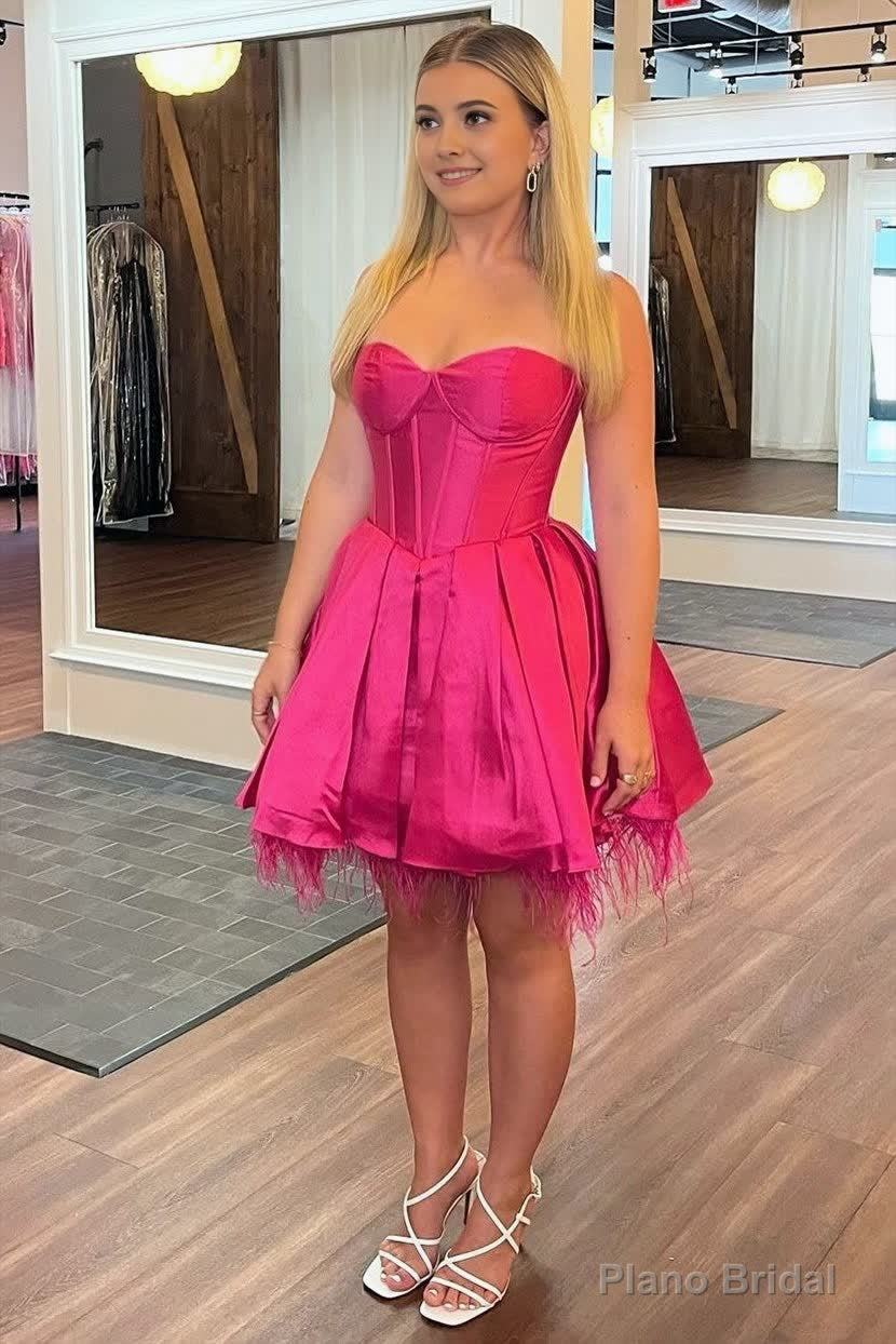 Neon Pink Feathers Sweetheart A-Line Short Formal Dress Main image