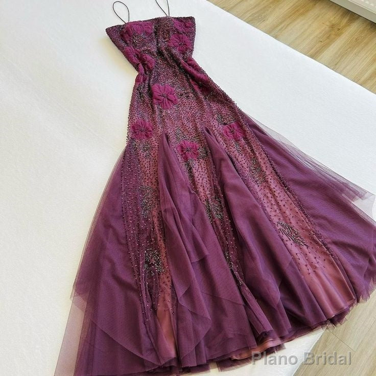 New Arrival Mermaid Spaghetti Straps Tulle Floor Length Prom Dresses Main image