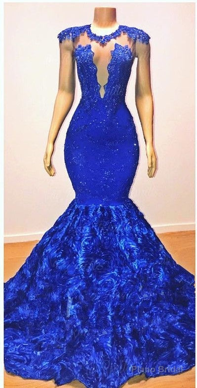 New Arrival Royal-Blue Flowers Mermaid Sleeveless With lace Appliques Prom Dresses Secondary image