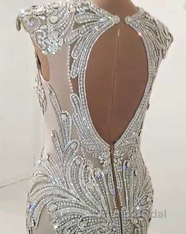 New Arrival V Neck Cap Sleeve Beads Crystals Mermaid Wedding Dress Lace Applique Secondary image