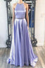 New Brand Lavender Satin A Line O Neck Long Formal Prom Dresses, Party Dresses