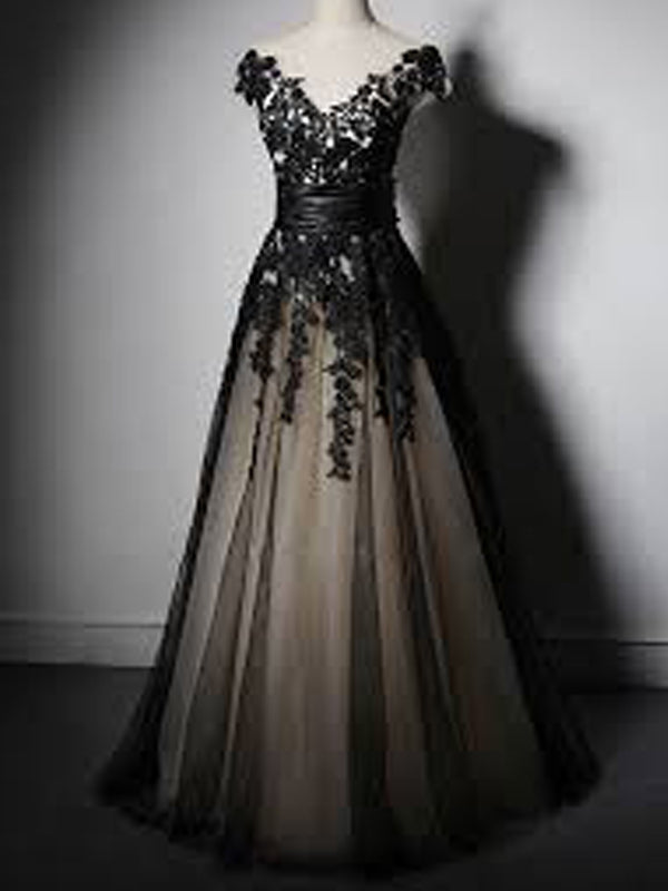 New Fashion Cap Sleeve With Black Lace Elegant Formal Prom Formal Prom Dresses Main image