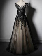New Fashion Cap Sleeve With Black Lace Elegant Formal Prom Formal Prom Dresses