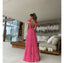New Hot Pink Backless Long Formal Prom Dresses V Neck Formal Gown