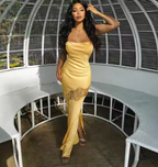 Yellow New Lace Spaghetti Straps Sexy Backless Mid-Length Elegant Satin Formal Prom Dresses Formal Evening Dresses Party Dresses
