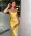 Yellow New Lace Spaghetti Straps Sexy Backless Mid-Length Elegant Satin Formal Prom Dresses Formal Evening Dresses Party Dresses