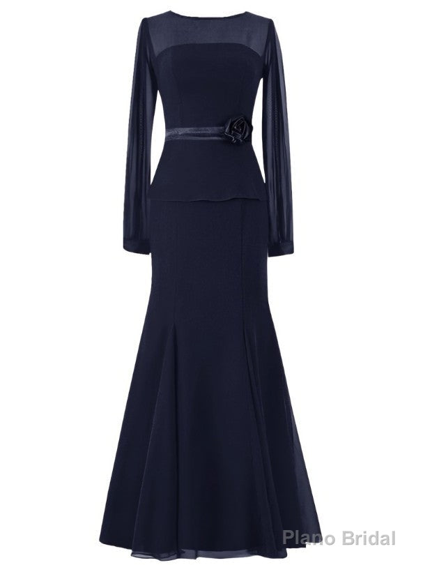 New Mermaid Long Sleeves Ribbon Trumpet Mother of the Bride Dress