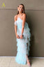 New Style Halter Ruffles Tulle Formal Prom Dresses With Slit, Charming Long Party Dresses