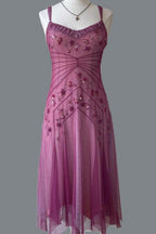 NiceVestidos--Pink Beaded Mid-Length Homecoming Dresses Formal Prom Dresses