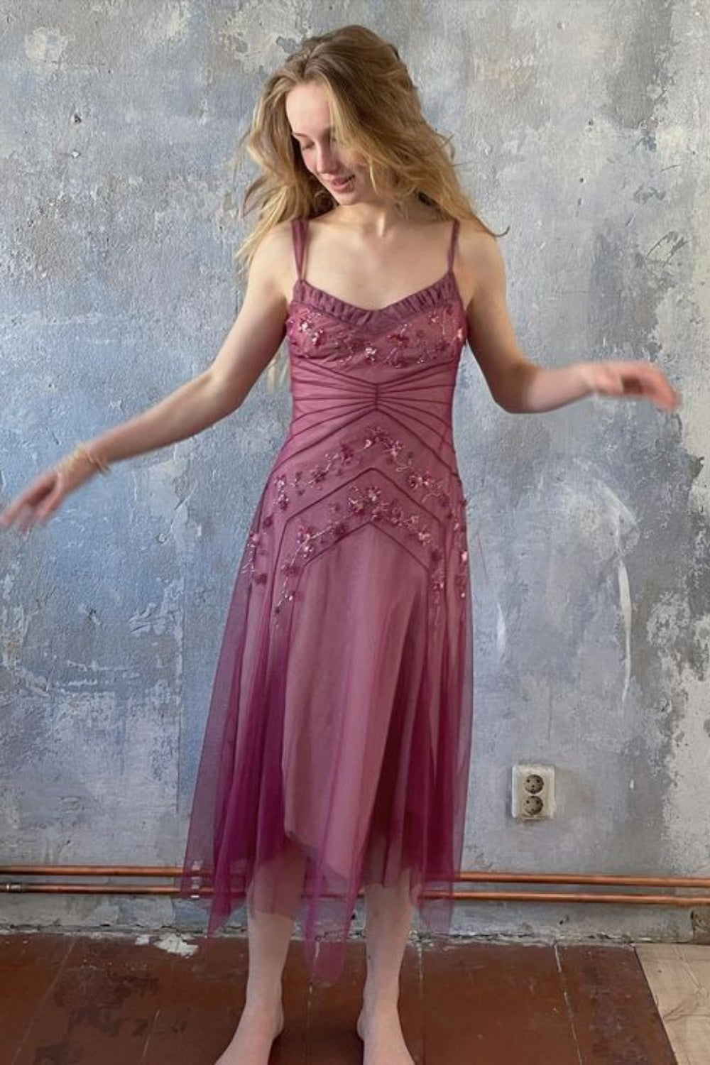 NiceVestidos--Pink Beaded Mid-Length Homecoming Dresses Formal Prom Dresses
