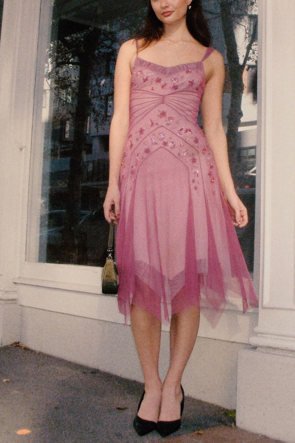 NiceVestidos--Pink Beaded Mid-Length Homecoming Dresses Formal Prom Dresses