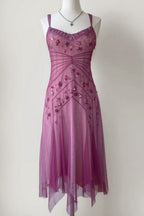 NiceVestidos--Pink Beaded Mid-Length Homecoming Dresses Formal Prom Dresses