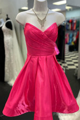 Fuchsia Strapless Surplice A-line Satin Homecoming Dress