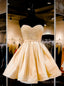 Noble A-Line V-Neck Prom Homecoming Dresses Top Beaded Short Gold Back