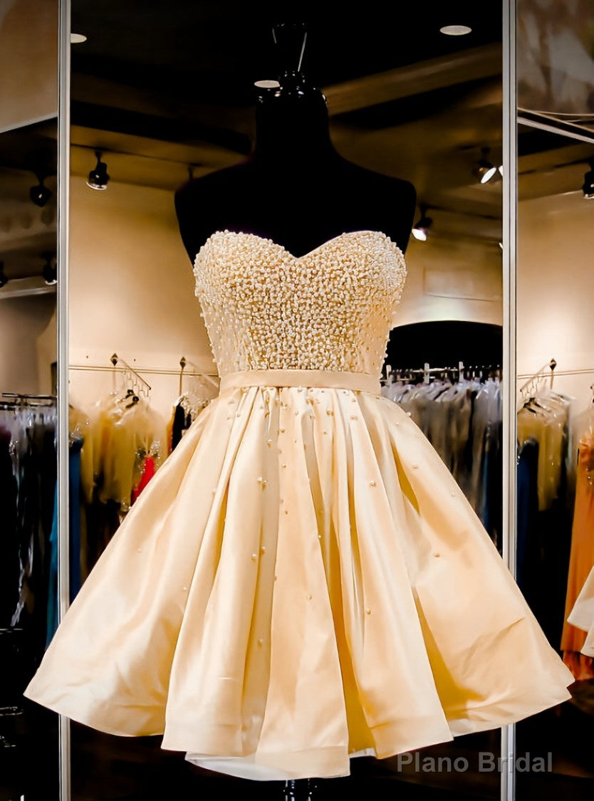 Noble A-Line V-Neck Prom Homecoming Dresses Top Beaded Short Gold Back